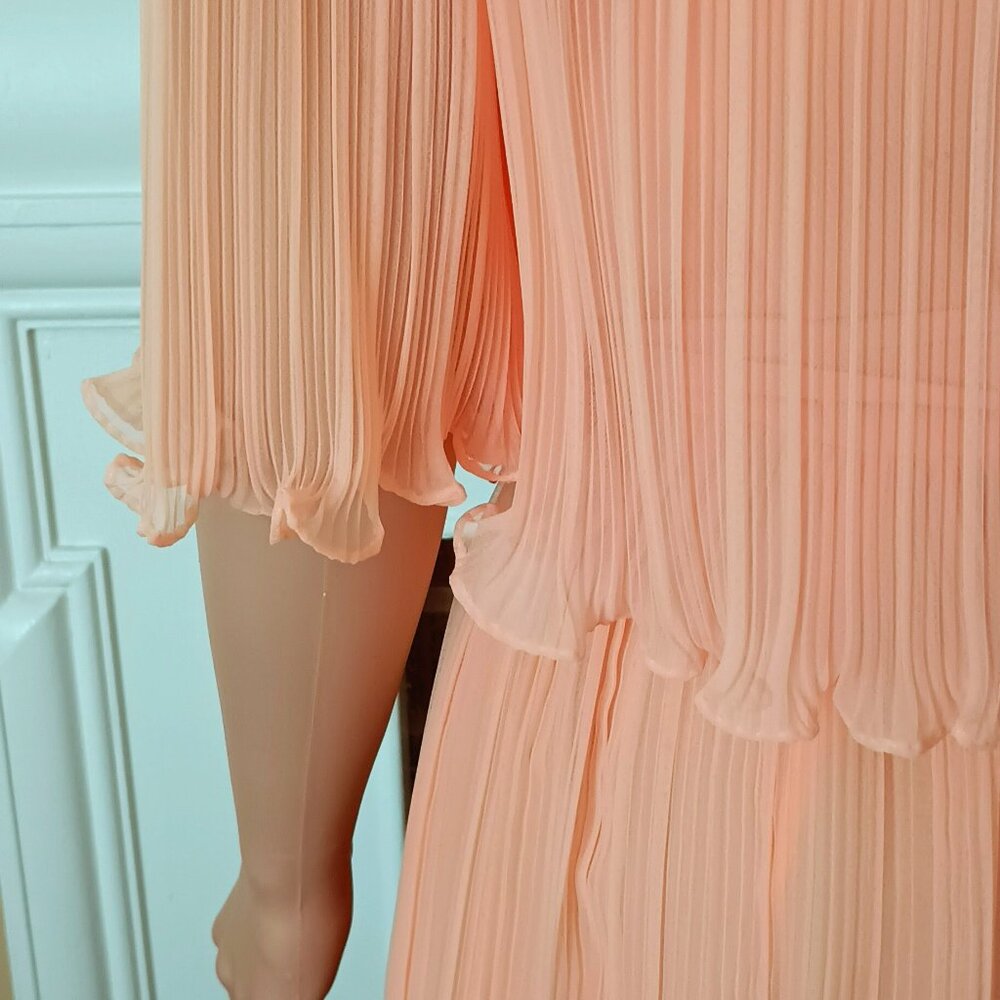 VTG Miss Elliette Peach Accordion Crepe Chiffon Cape Evening Gown Formal Dress - Picture 11 of 14